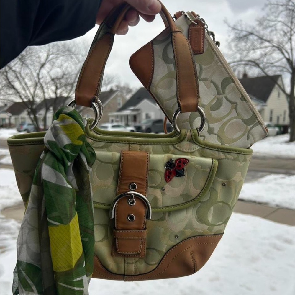 Stylish Green and Tan Women's Handbag